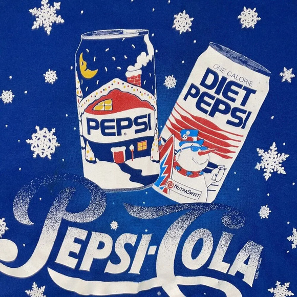 Vintage Single Stitch Pepsi Shirt‎ Blue Mens L Holiday Promo Snack Promo Tee 90s - Picture 4 of 7